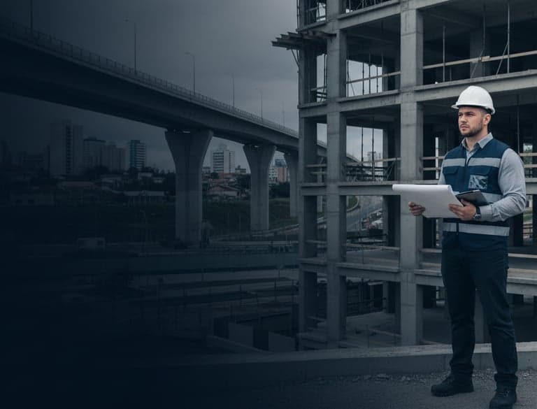 Engenheiro em avaliação técnica de obra